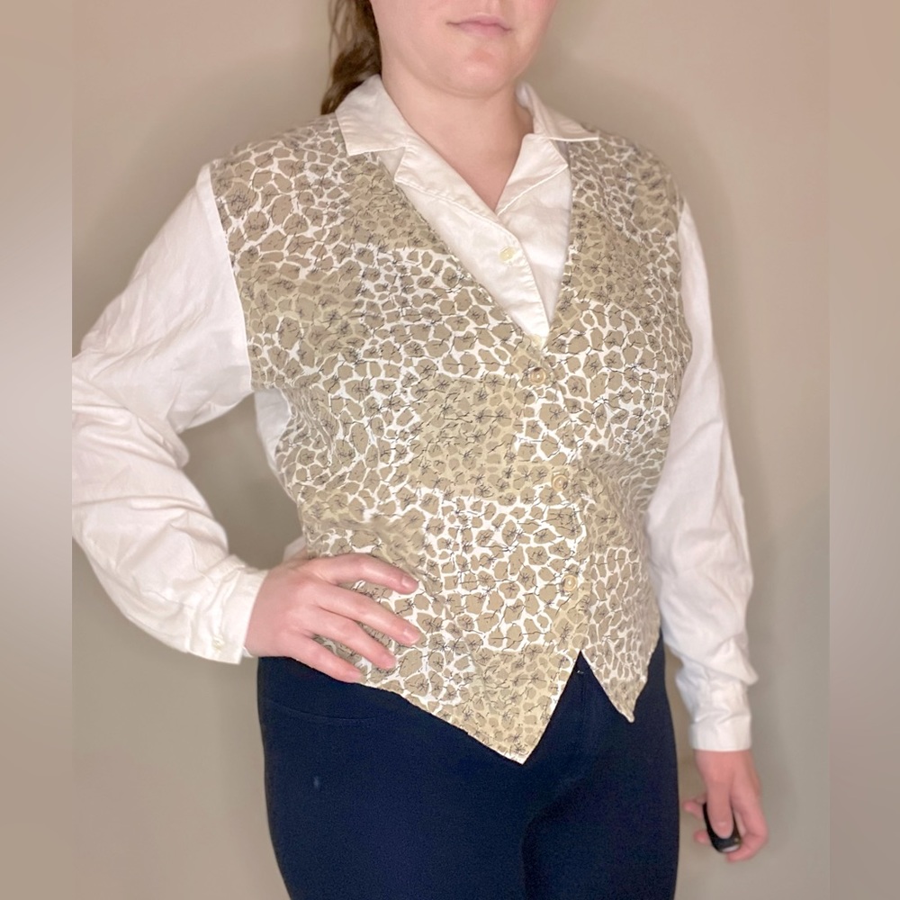 Cream Button Up with Faux Attached Vest